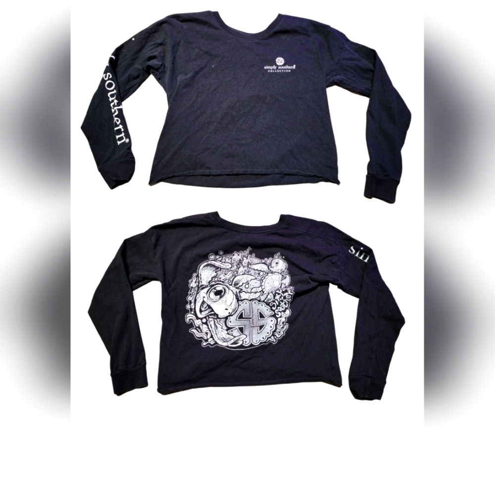 Black Simply Southern Cropped Long Sleeved T-Shirt Women's Size Medium